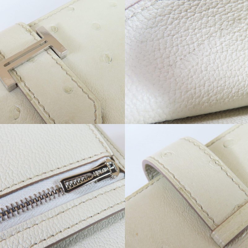 【巴黎站二手名牌專賣店】＊現貨＊HERMES愛馬仕真品＊K刻 Bearn Compact米白色鴕鳥皮銀釦短夾-5