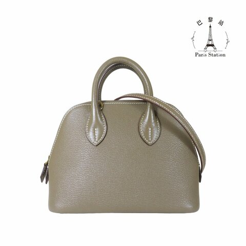 【巴黎站二手名牌專賣店】＊現貨＊HERMES 愛馬仕 真品＊B刻MINI BOLIDE大象灰牛皮金釦柏莉包 手提肩背斜背包
