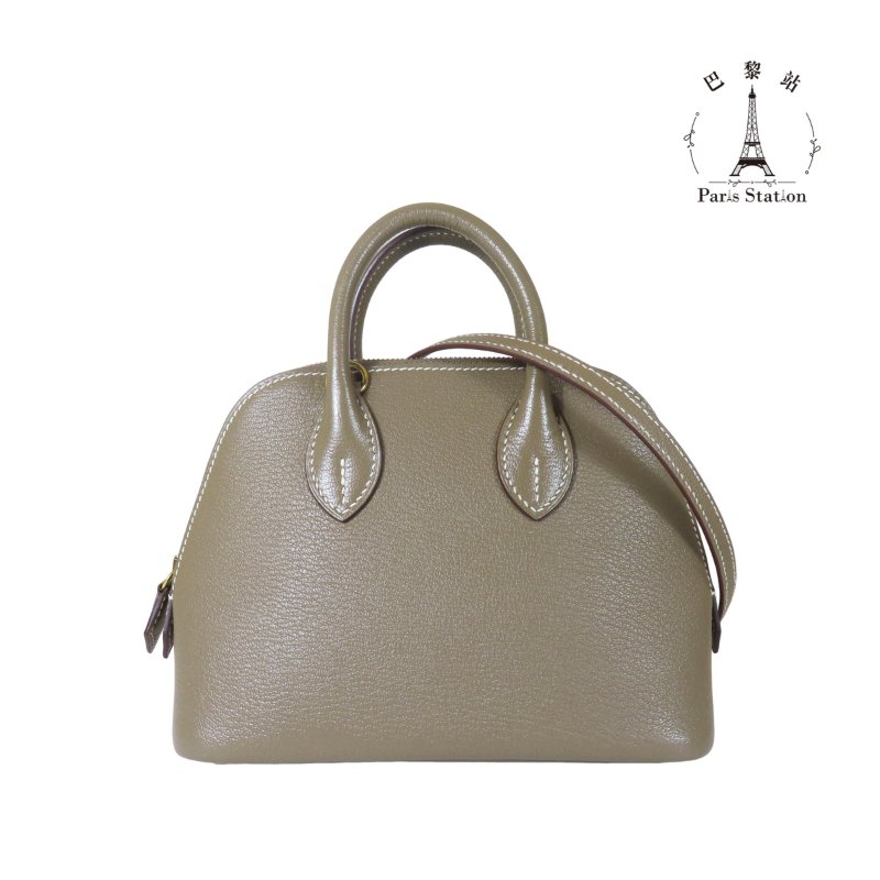 【巴黎站二手名牌專賣店】＊現貨＊HERMES 愛馬仕 真品＊B刻MINI BOLIDE大象灰牛皮金釦柏莉包 手提肩背斜背包-0
