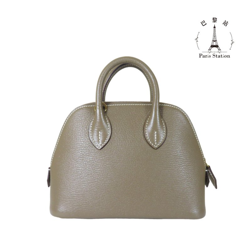 【巴黎站二手名牌專賣店】＊現貨＊HERMES 愛馬仕 真品＊B刻MINI BOLIDE大象灰牛皮金釦柏莉包 手提肩背斜背包-1