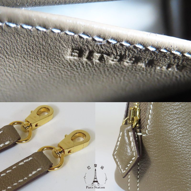 【巴黎站二手名牌專賣店】＊現貨＊HERMES 愛馬仕 真品＊B刻MINI BOLIDE大象灰牛皮金釦柏莉包 手提肩背斜背包-6