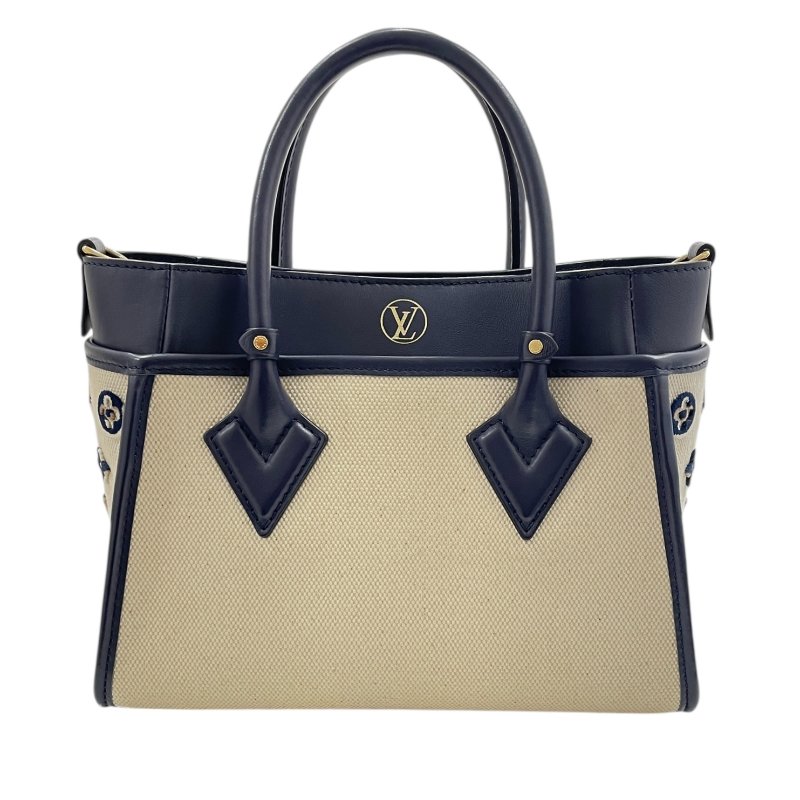 LOUIS VUITTON 路易威登 M22195 ON MY SIDE PM 帆布側背包 帆布/皮革 米色/深藍色 金釦-2