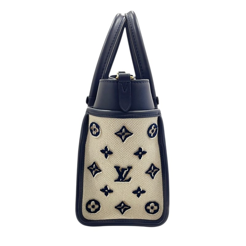 LOUIS VUITTON 路易威登 M22195 ON MY SIDE PM 帆布側背包 帆布/皮革 米色/深藍色 金釦-3