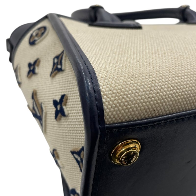 LOUIS VUITTON 路易威登 M22195 ON MY SIDE PM 帆布側背包 帆布/皮革 米色/深藍色 金釦-8