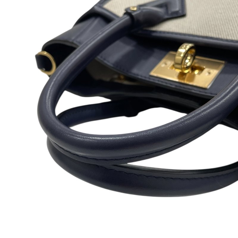 LOUIS VUITTON 路易威登 M22195 ON MY SIDE PM 帆布側背包 帆布/皮革 米色/深藍色 金釦-10