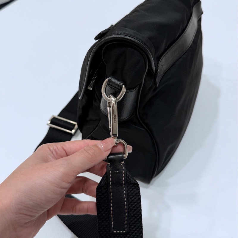 PRADA 黑色 尼龍 降落傘 郵差包 斜背包 側背包 肩背包-9