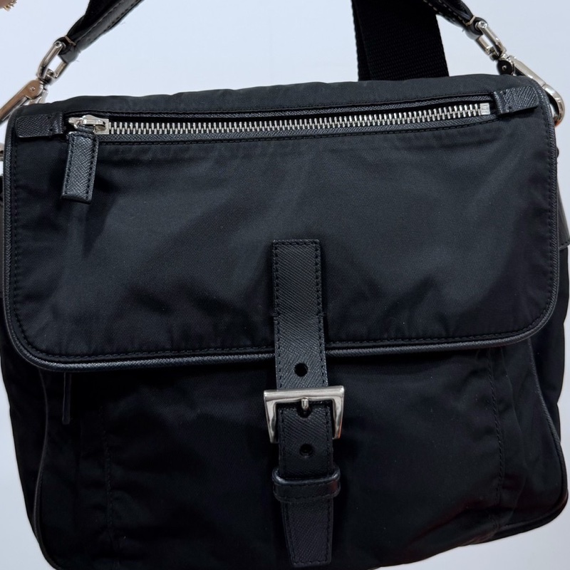 PRADA 黑色 尼龍 降落傘 郵差包 斜背包 側背包 肩背包-29