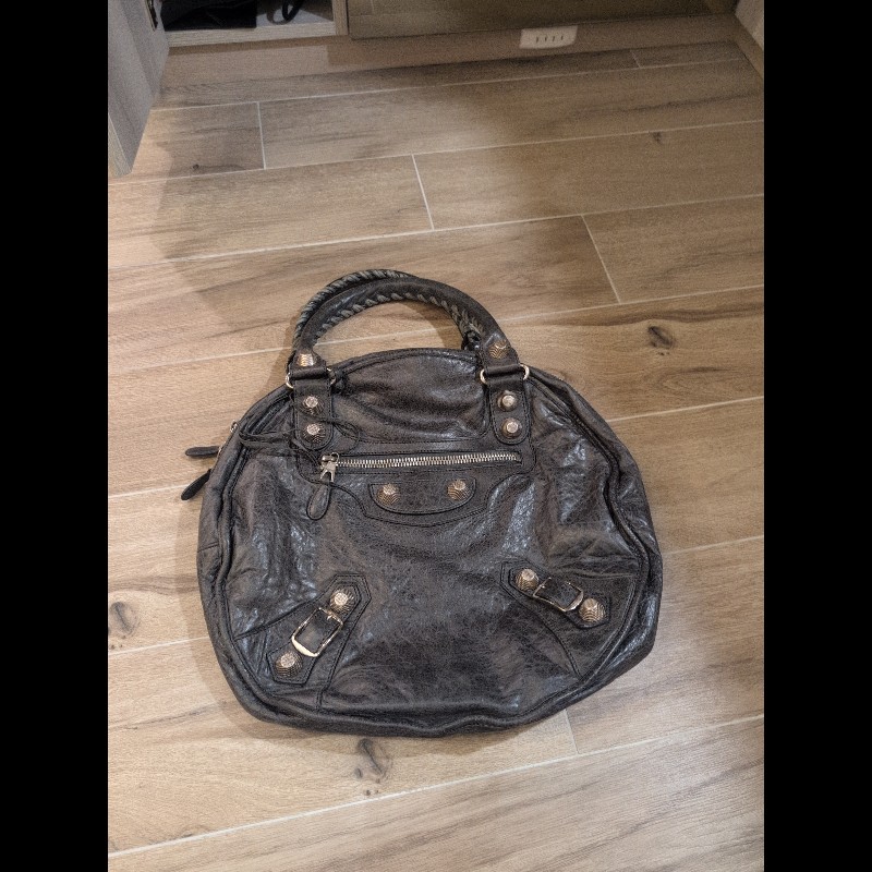 巴黎世家(Balenciaga) 炭灰色皮革GSH Sphere Hobo-0