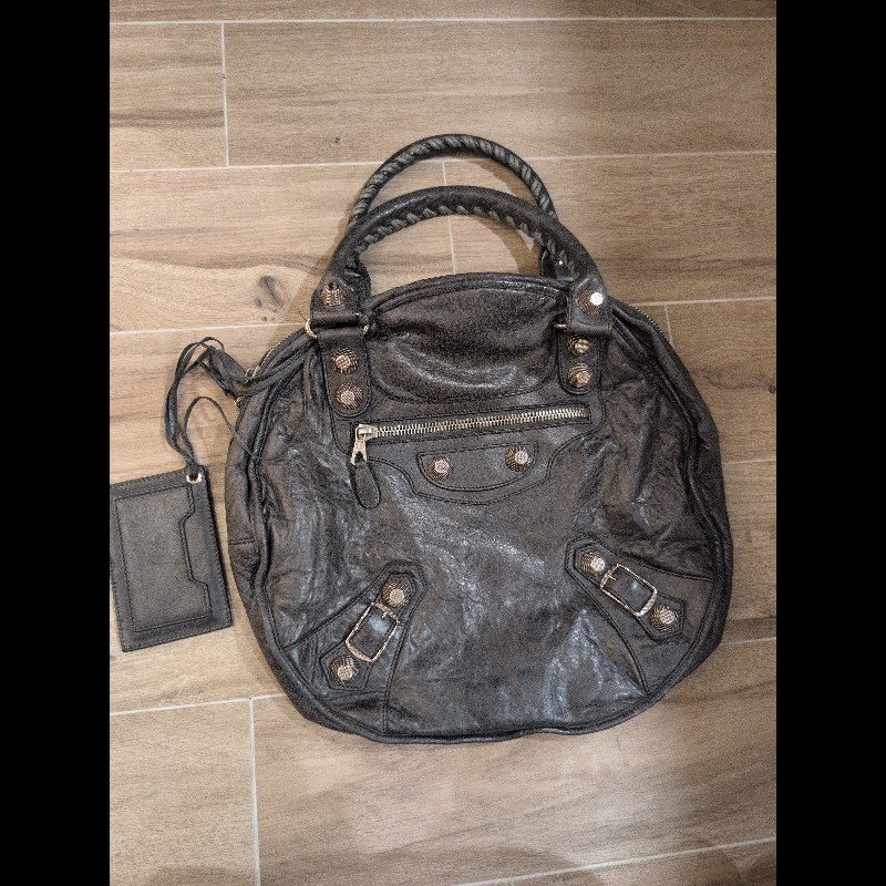 巴黎世家(Balenciaga) 炭灰色皮革GSH Sphere Hobo-1