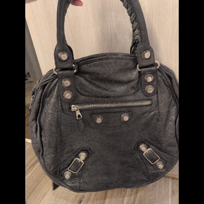 巴黎世家(Balenciaga) 炭灰色皮革GSH Sphere Hobo-3