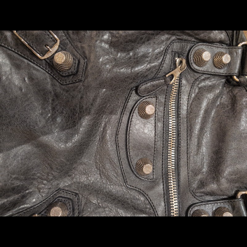 巴黎世家(Balenciaga) 炭灰色皮革GSH Sphere Hobo-4