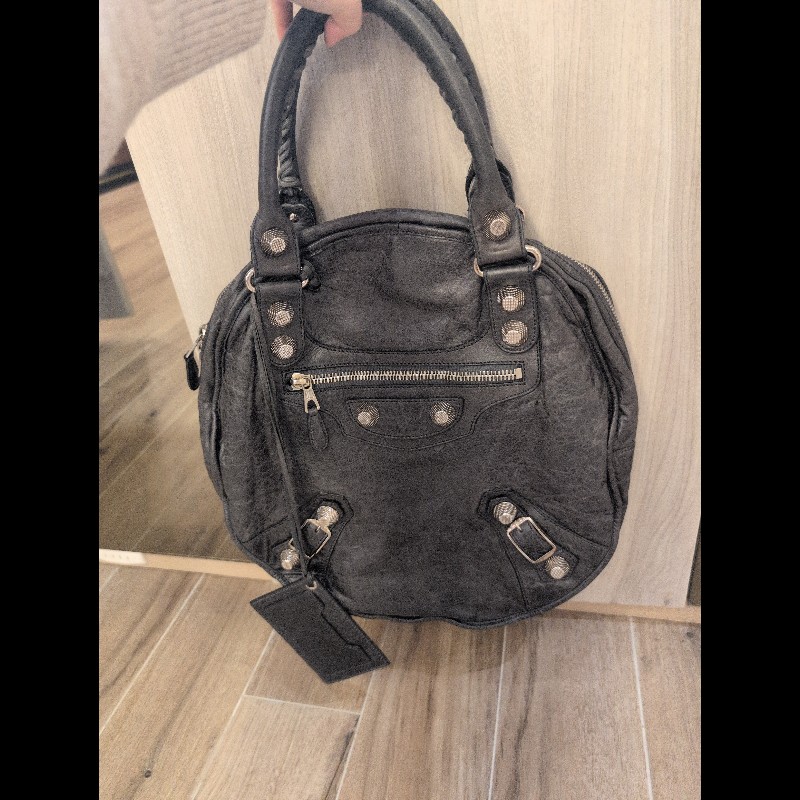 巴黎世家(Balenciaga) 炭灰色皮革GSH Sphere Hobo-5