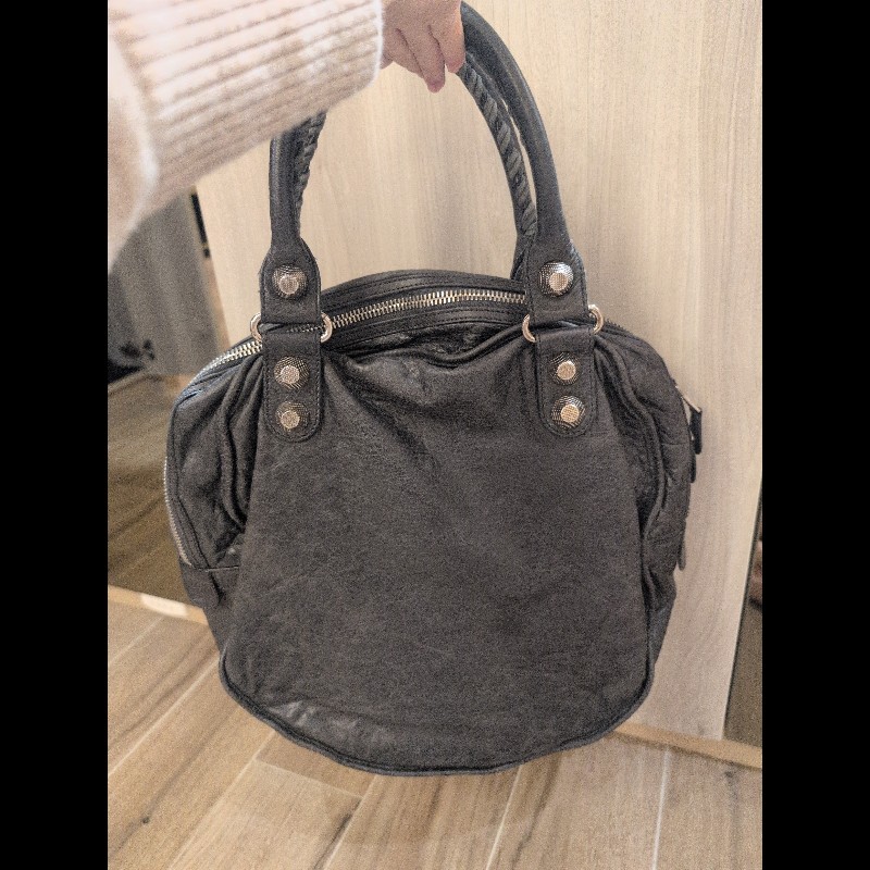 巴黎世家(Balenciaga) 炭灰色皮革GSH Sphere Hobo-6