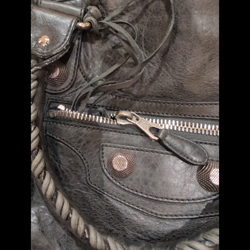 巴黎世家(Balenciaga) 炭灰色皮革GSH Sphere Hobo-11