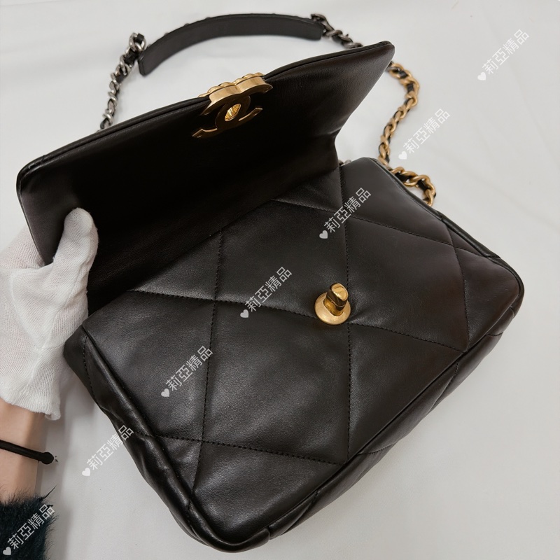 莉亞精品♡ Chanel 19bag黑金 二手美包-14