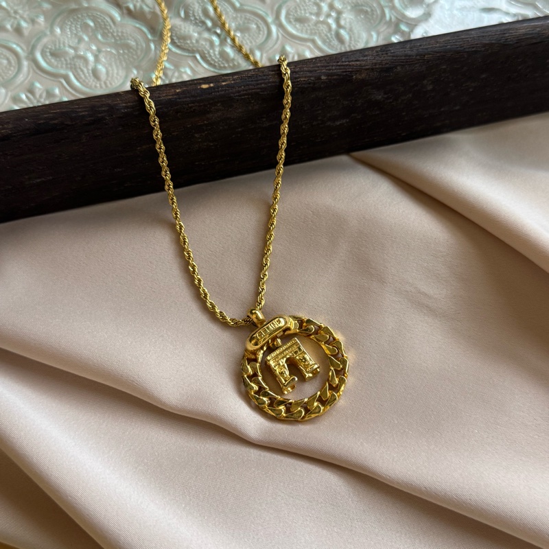 Celine 凱旋門立體吊墜 鍍金項鏈-0