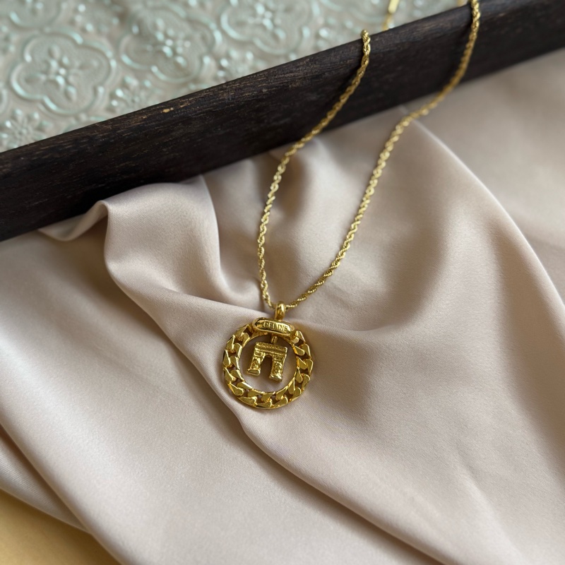 Celine 凱旋門立體吊墜 鍍金項鏈-1