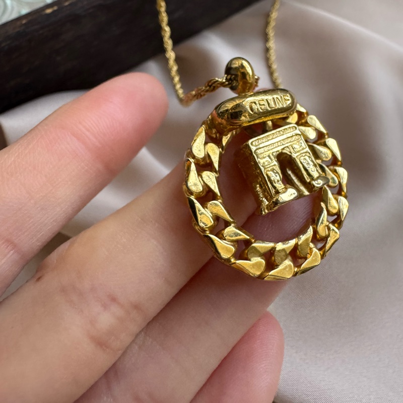 Celine 凱旋門立體吊墜 鍍金項鏈-4