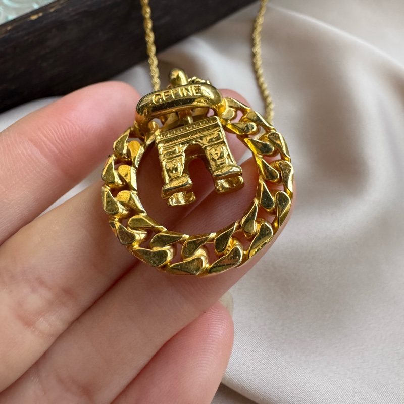 Celine 凱旋門立體吊墜 鍍金項鏈-5