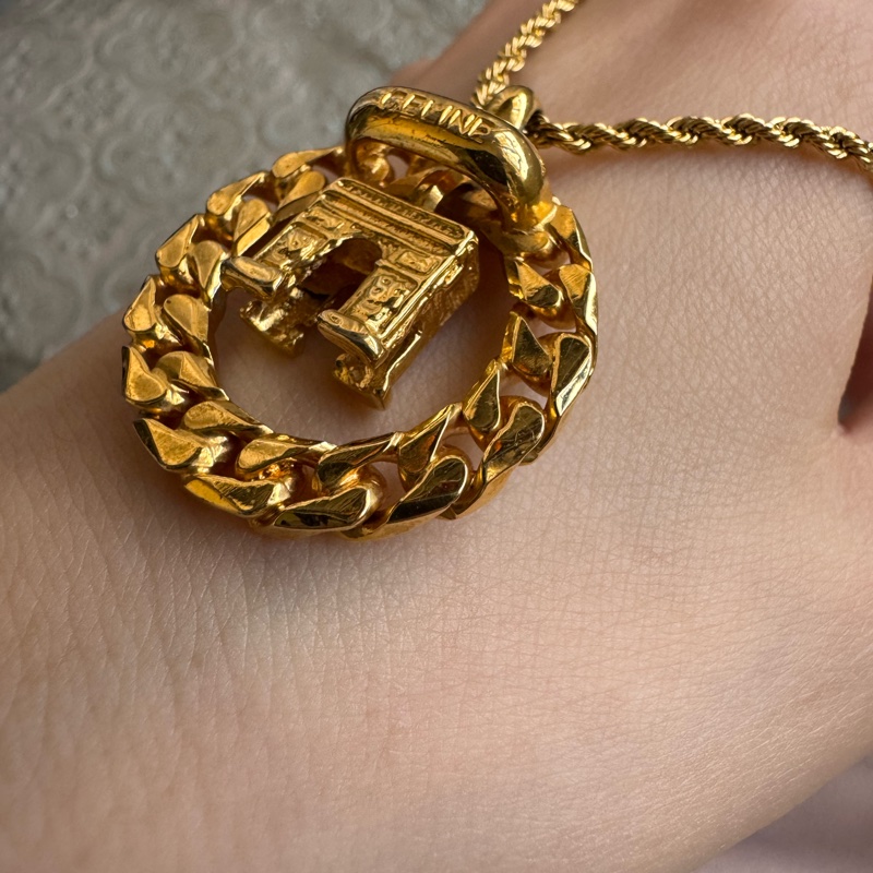 Celine 凱旋門立體吊墜 鍍金項鏈-6