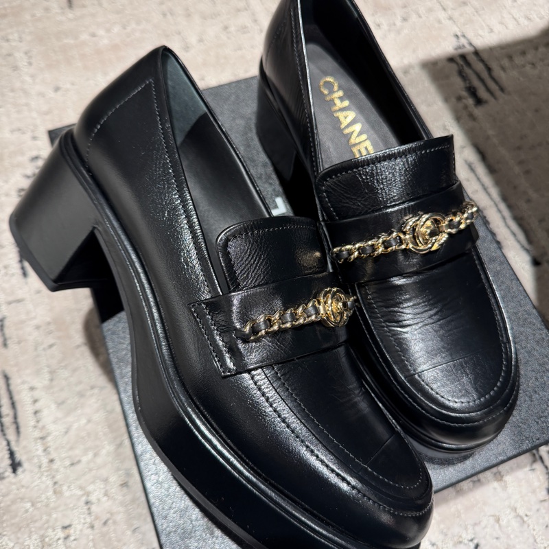 Chanel 黑金皮穿鏈書包扣厚底樂福鞋 Loafers 39.5-1
