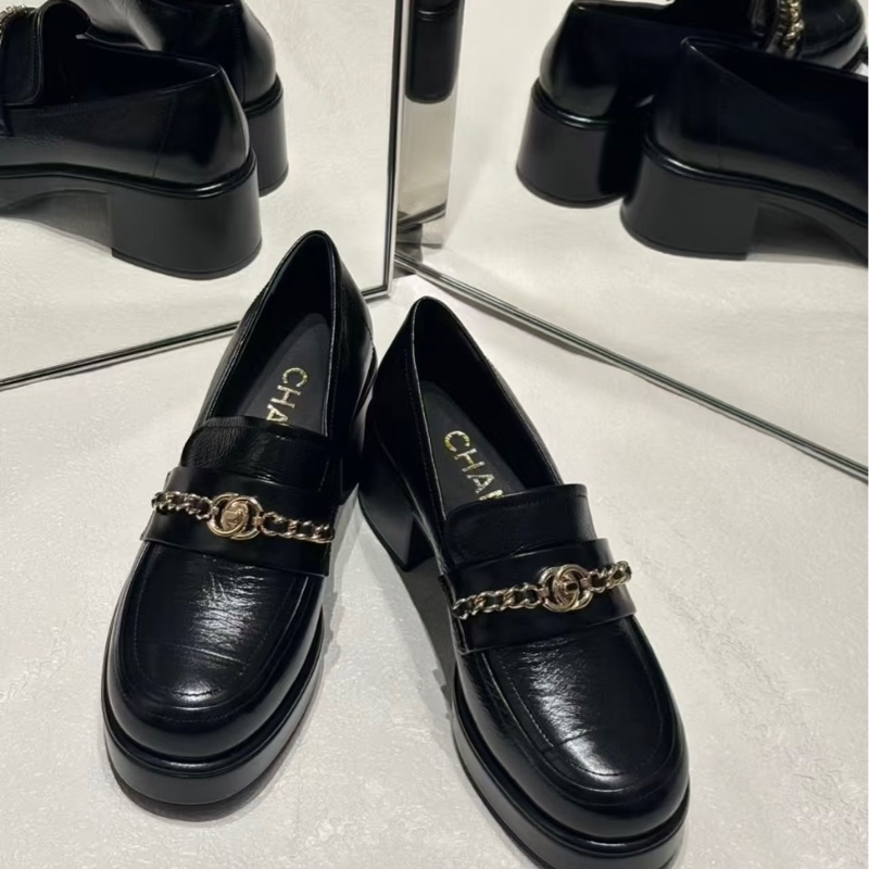 Chanel 黑金皮穿鏈書包扣厚底樂福鞋 Loafers 39.5-2