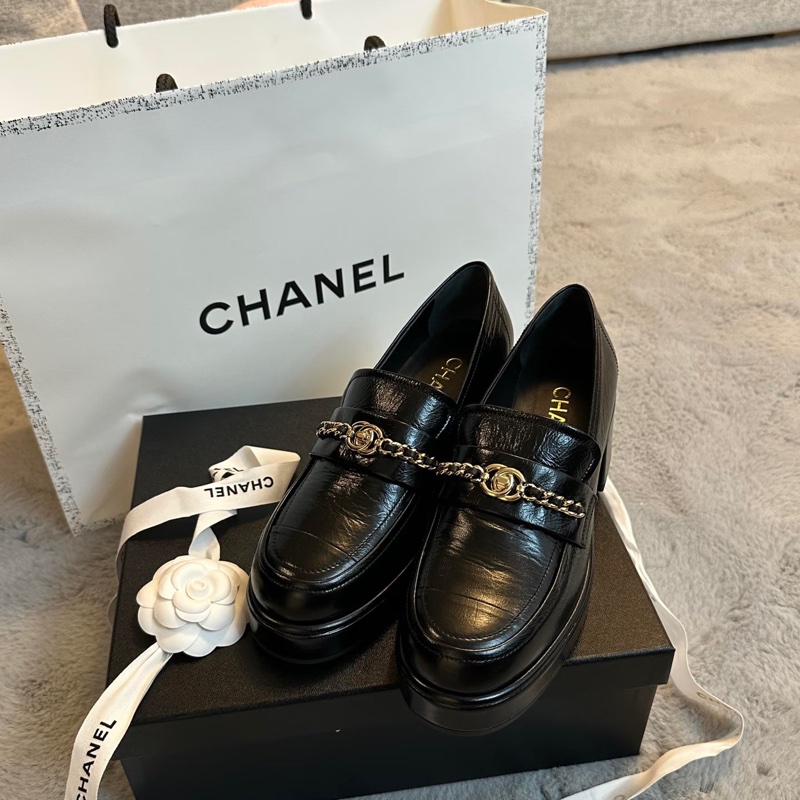 Chanel 黑金皮穿鏈書包扣厚底樂福鞋 Loafers 39.5-3