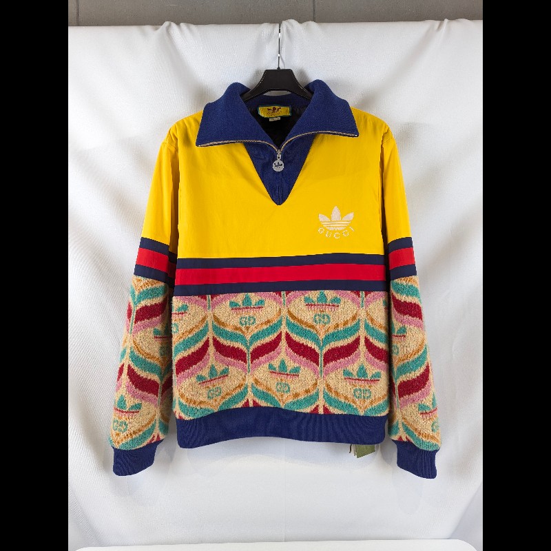 莉亞精品♡GuccixAdidas 聯名半拉拼接針織夾克 尺碼M 近新閒置-0