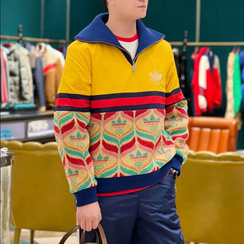 莉亞精品♡GuccixAdidas 聯名半拉拼接針織夾克 尺碼M 近新閒置-6