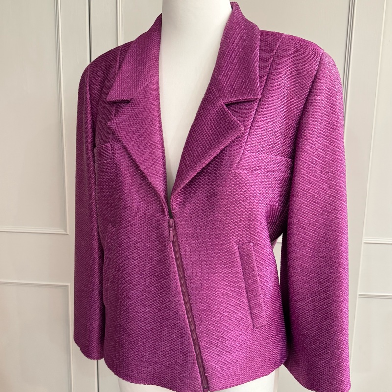 正品CHANEL香奈兒桃紅色亮眼簡約外套38號-11