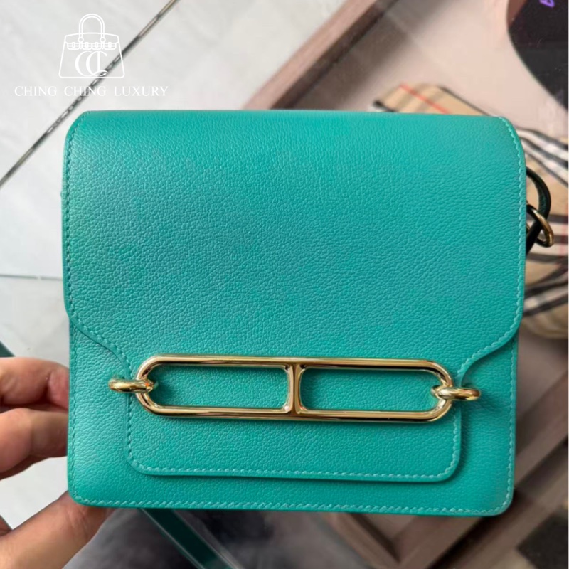 🌈Hermes💚Mini Roulis 19💚綠色金扣💚98新🌈evercolor皮🌟愛馬仕🌟-0