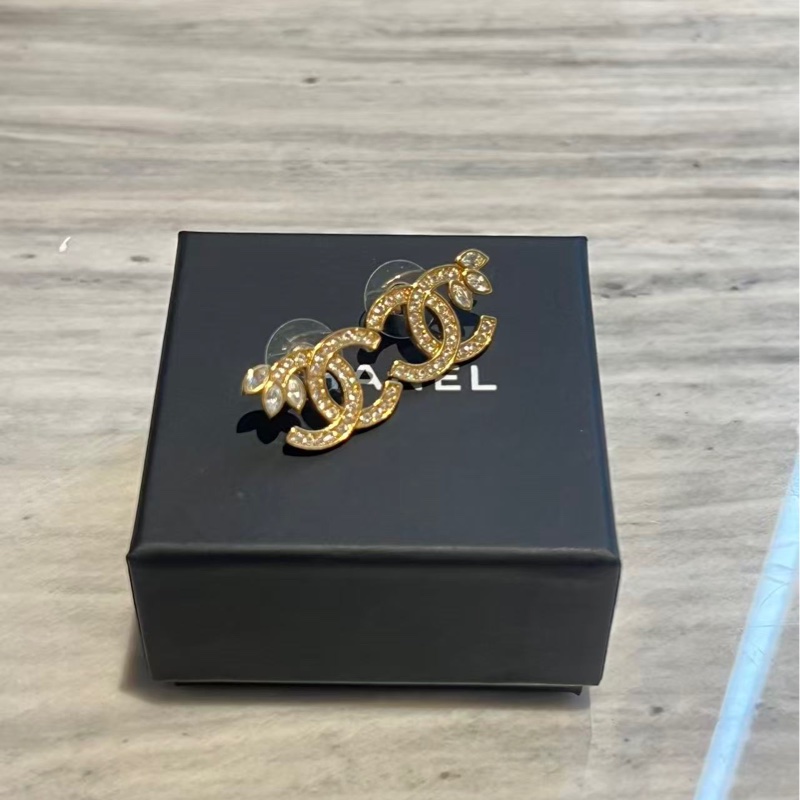 香奈兒雙c耳釘經典滿鑽新款帶盒 閒置品-1