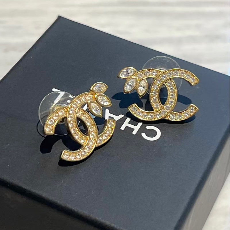 香奈兒雙c耳釘經典滿鑽新款帶盒 閒置品-2