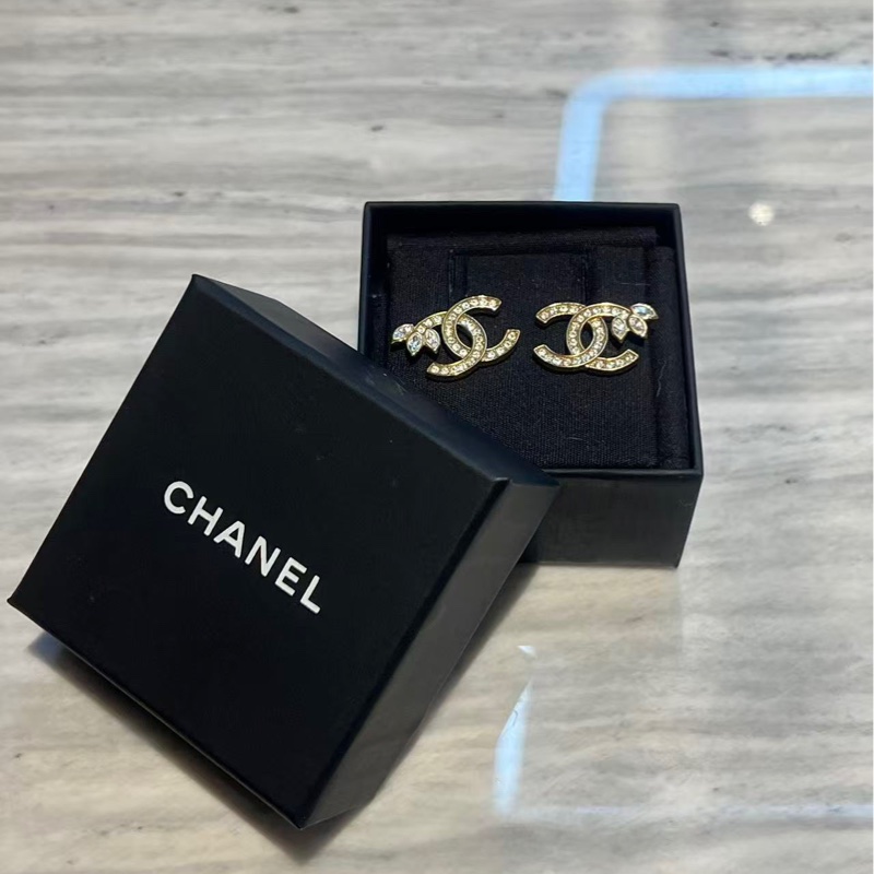 香奈兒雙c耳釘經典滿鑽新款帶盒 閒置品-4