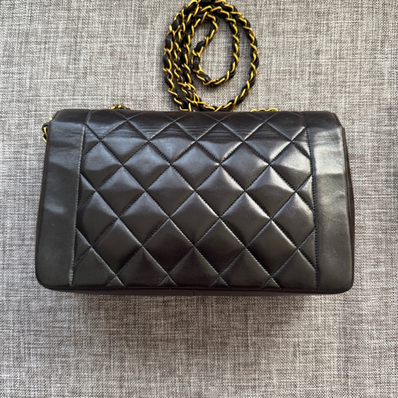 Chanel黑金黛妃包經典25~有卡+雷標~Vintage Diana-1