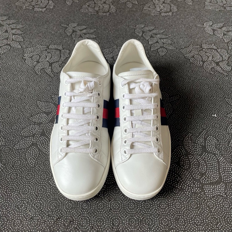 gucci紅藍織帶小白鞋36碼-0