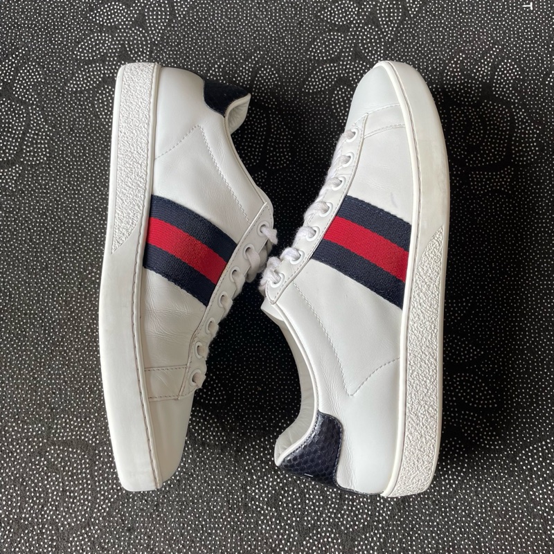 gucci紅藍織帶小白鞋36碼-5