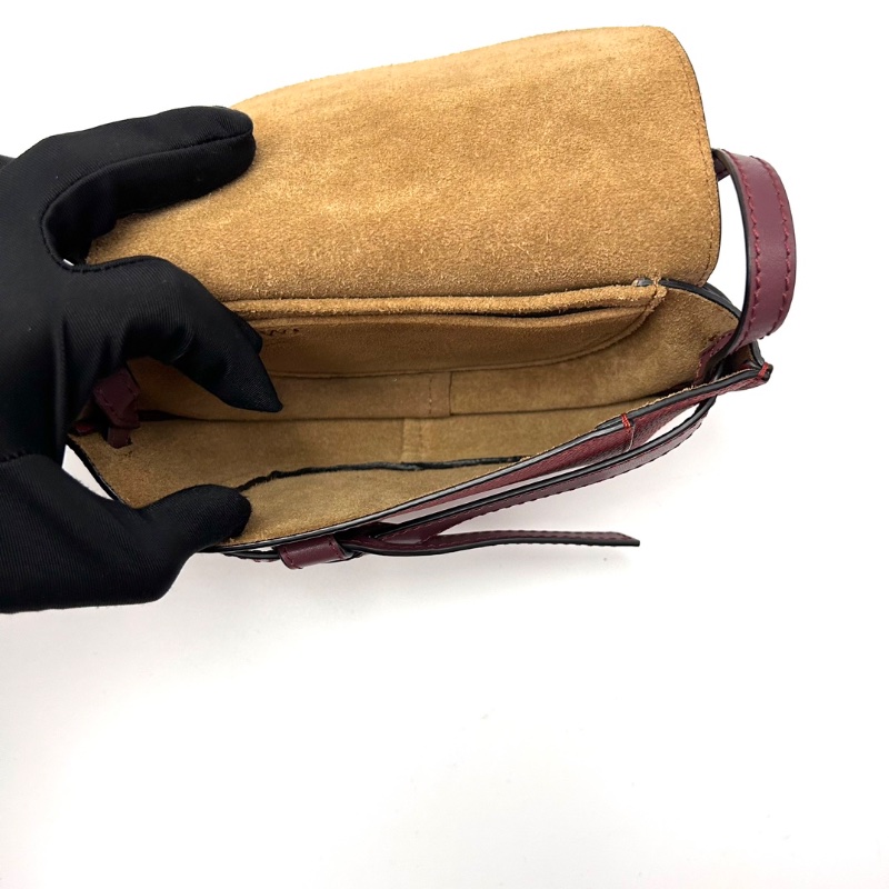 LOEWE gate酒紅色馬鞍mini肩背斜背包15*13*5 98新配件塵袋-2