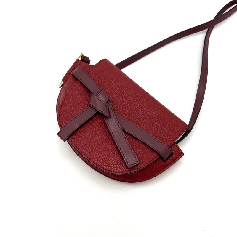 LOEWE gate酒紅色馬鞍mini肩背斜背包15*13*5 98新配件塵袋-3