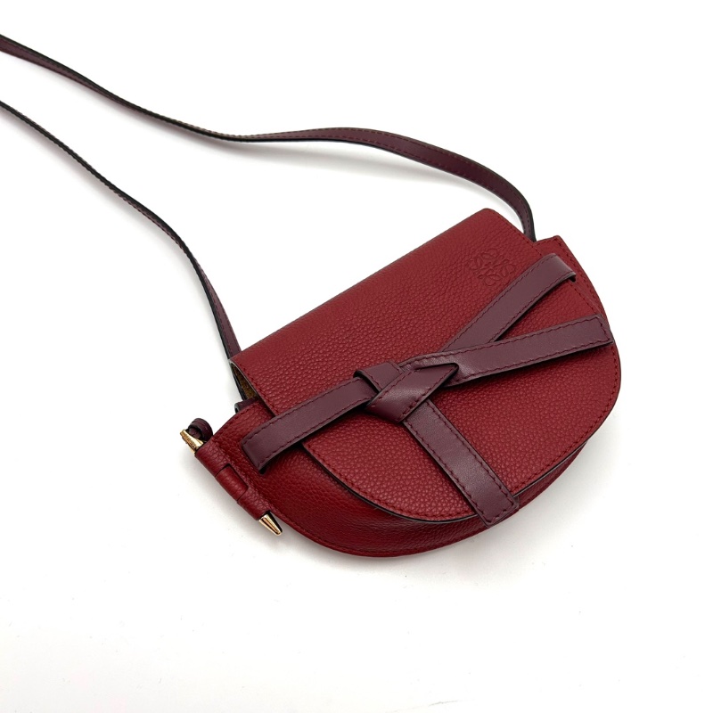 LOEWE gate酒紅色馬鞍mini肩背斜背包15*13*5 98新配件塵袋-5