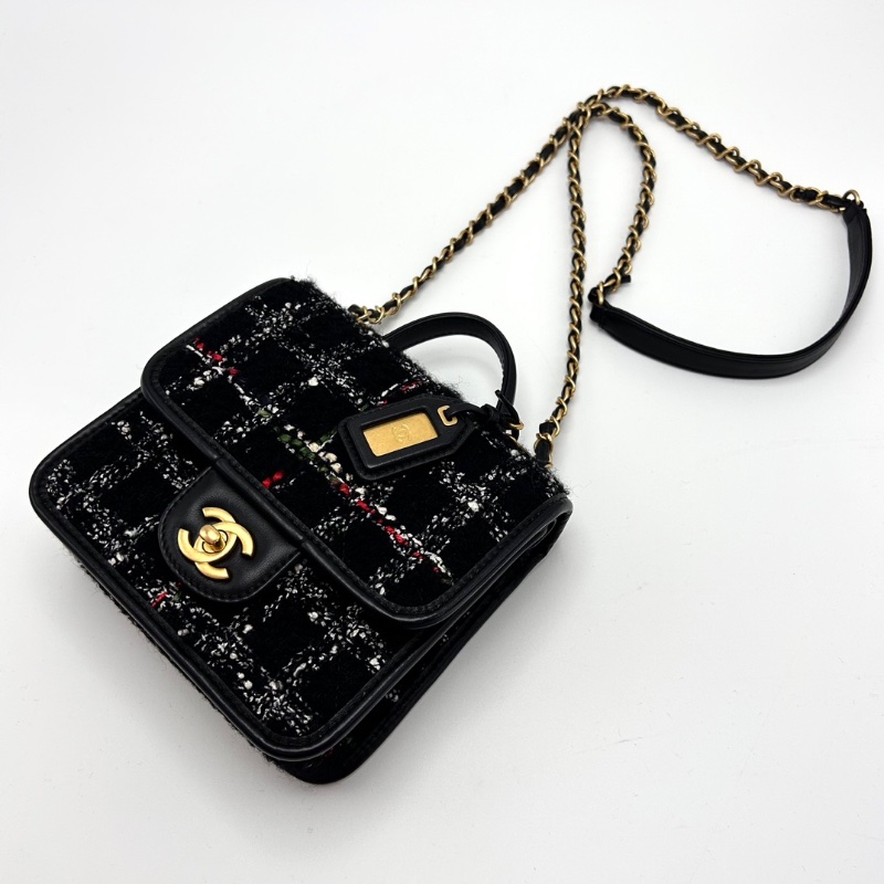 CHANEL 黑金22k毛呢手提肩背斜背豆腐包17*16*6.5 98新配件塵袋-3