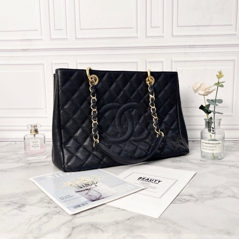 Chanel GST黑金荔枝紋牛皮托特包 34×24×12 98新配件塵袋-2