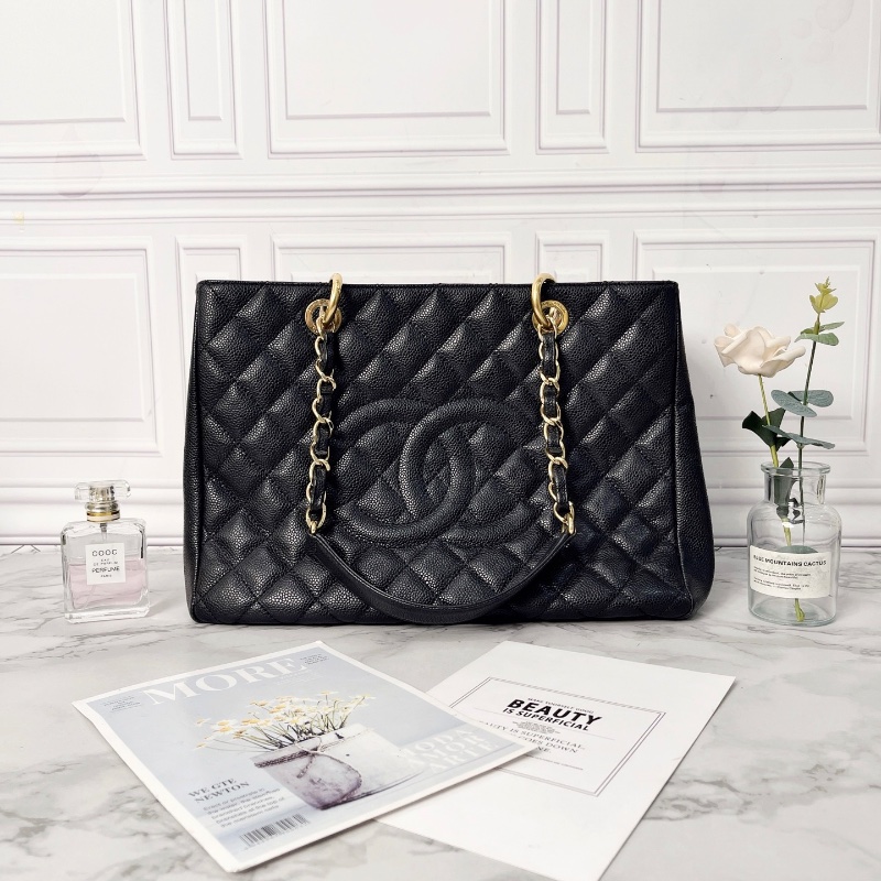 Chanel GST黑金荔枝紋牛皮托特包 34×24×12 98新配件塵袋-3
