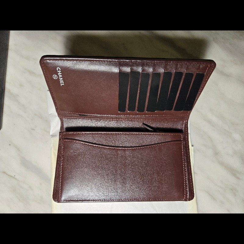 Chanel 黑銀羊皮經典雙C對開長夾-4