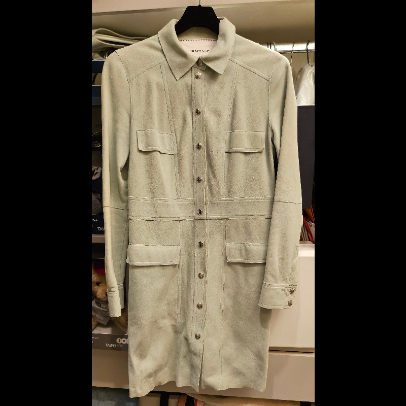 Longchamp 淺藍色麂皮長外套-0