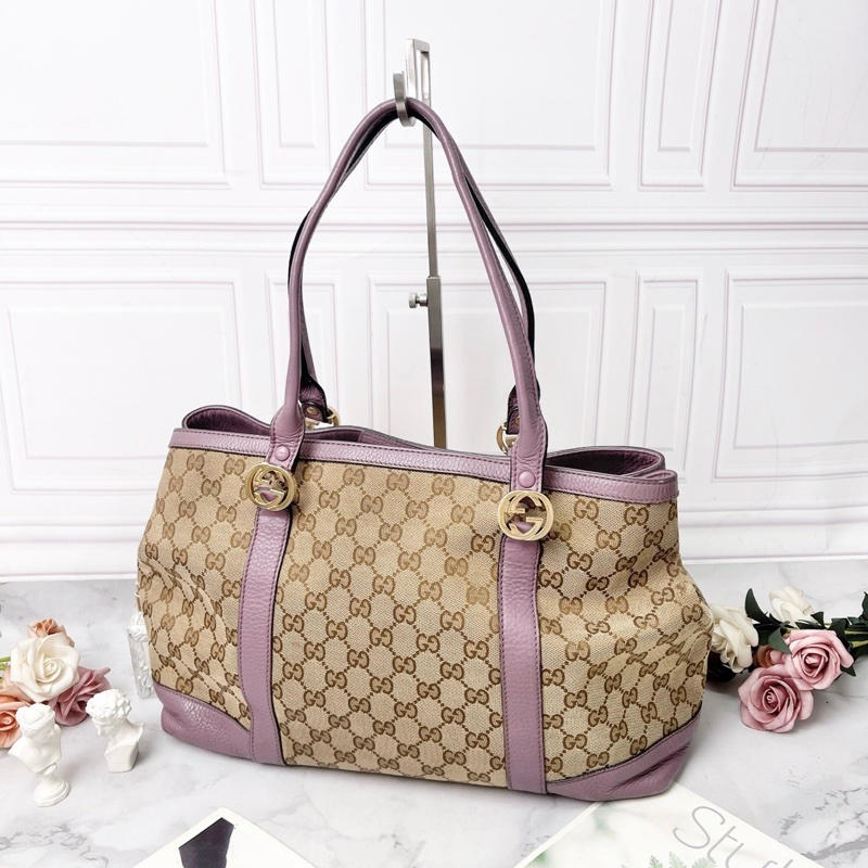 GUCCI 老花帆布拼皮托特35×24×13 98新配件塵袋-2