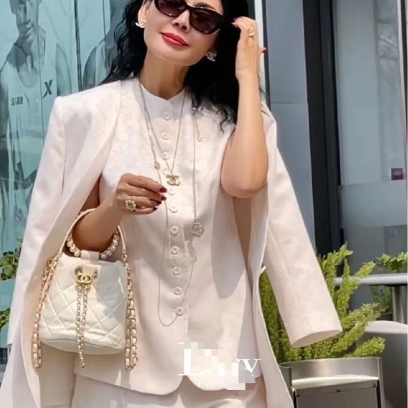 CHANEL 白色羊皮珍珠手提肩背包26*17*15 98新配件塵袋-0