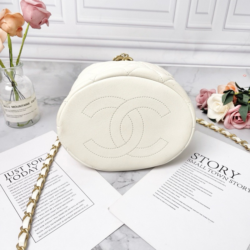 CHANEL 白色羊皮珍珠手提肩背包26*17*15 98新配件塵袋-4