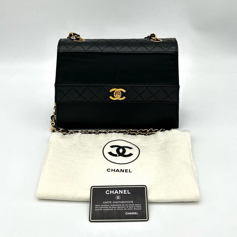 「JL精品代購」香奈兒中古黑金羊皮kelly型菱格紋鏈條包-0