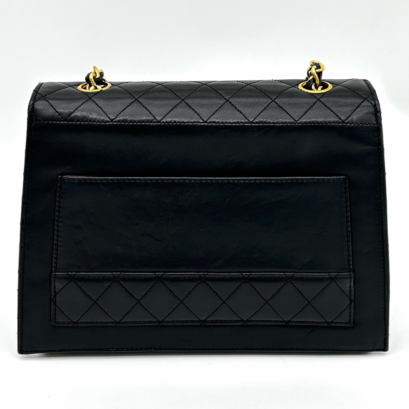 「JL精品代購」香奈兒中古黑金羊皮kelly型菱格紋鏈條包-4